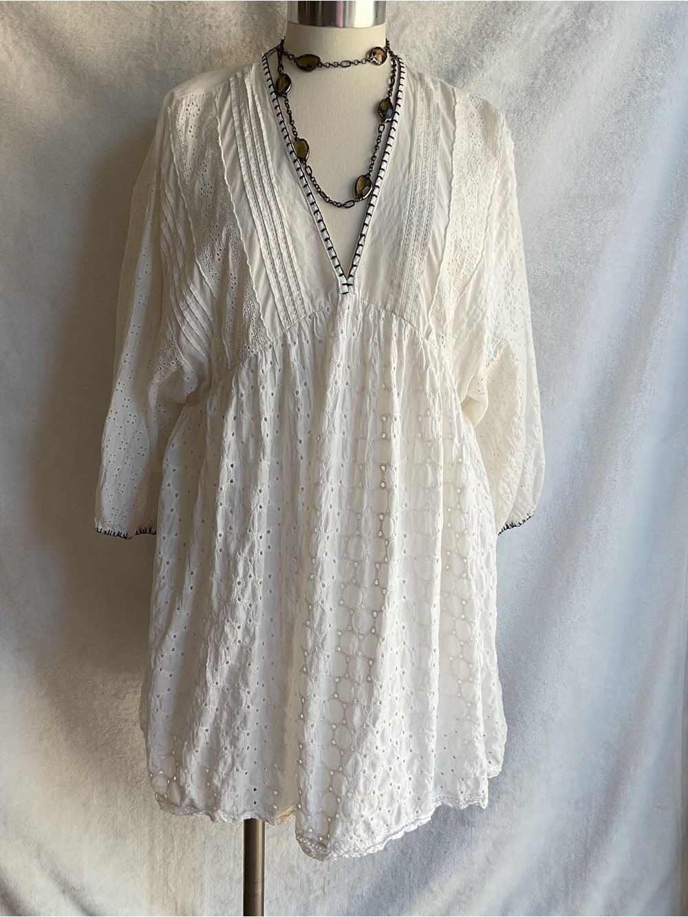 Zara White Cotton Dress Boho V-Neck Oversized Womens XS